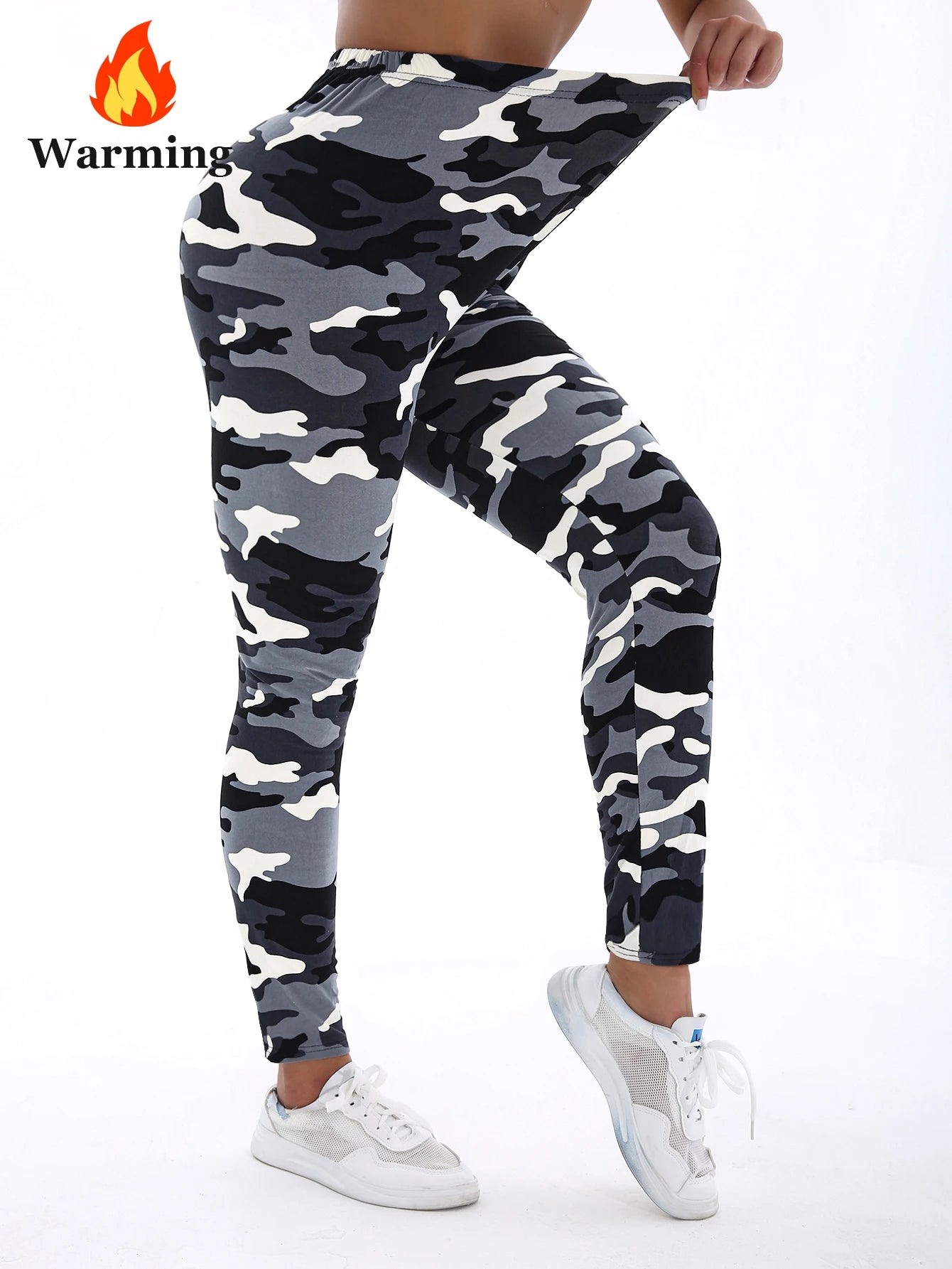 Autumn Winter 1PACK Women's White Grey Camouflage Thick Velvet  Tight Legging Casual Sports Elegant Fitness Yoga Pants