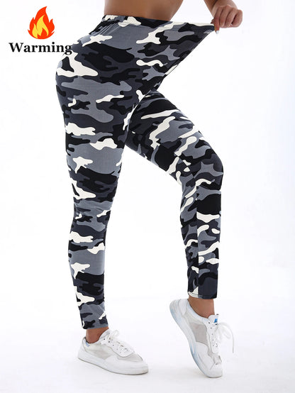 Autumn Winter 1PACK Women's White Grey Camouflage Thick Velvet  Tight Legging Casual Sports Elegant Fitness Yoga Pants