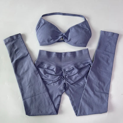 2 Pieces Set For Woman Strappy Yoga Bra Sports Top Workout Leggings Set Seamless Gym Set Fitness Clothes Outfit Activewear