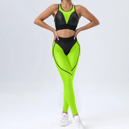 Bright Solid Colour Options Gym Set Women Mesh Suit for Fitness Sportswear 2024 Tracksuit Yoga Clothes Transparent 2 Piece Sets Women Outfit Black Pink