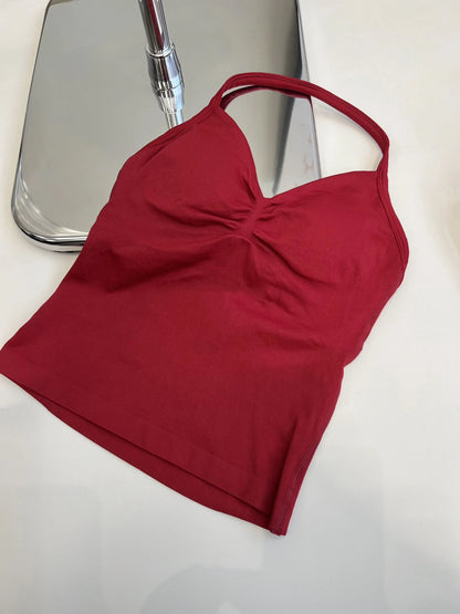 Longline Strappy Gym Top Custom Logo Backless Gym Clothes Women Scrunch Built-in Bra With Removable Cups Yoga Tank Tops