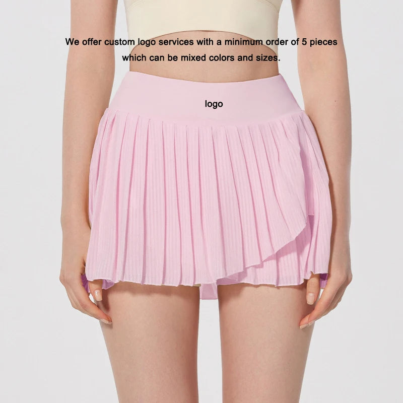 Women's High-Waisted Asymmetric Tennis Skirt with Built-In Shorts