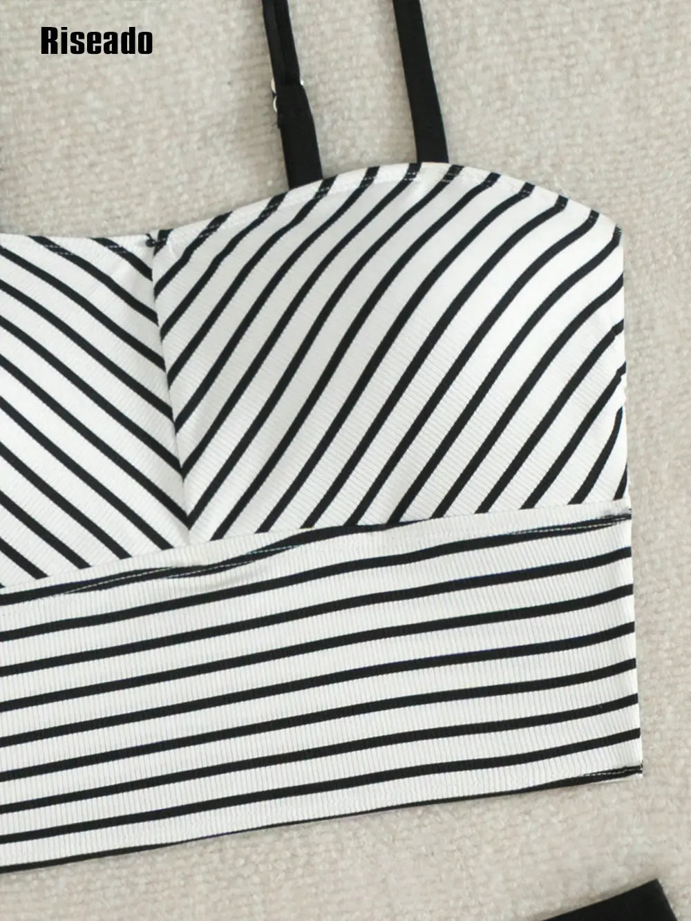 Women's High Waist Bikini Set Striped Two-Piece Swimwear with Fashion Crop Top Summer Beach Swimsuits