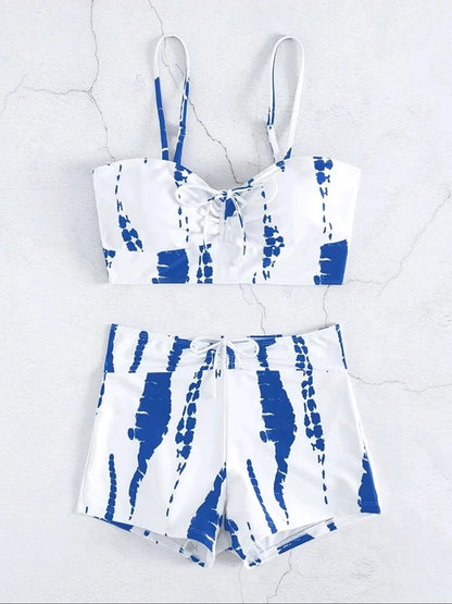Drawstring Front Shorts Bikinis High Waist Swimsuit Women Swimwear Female Bathers Bathing Swimming Swim Suit Beachwear