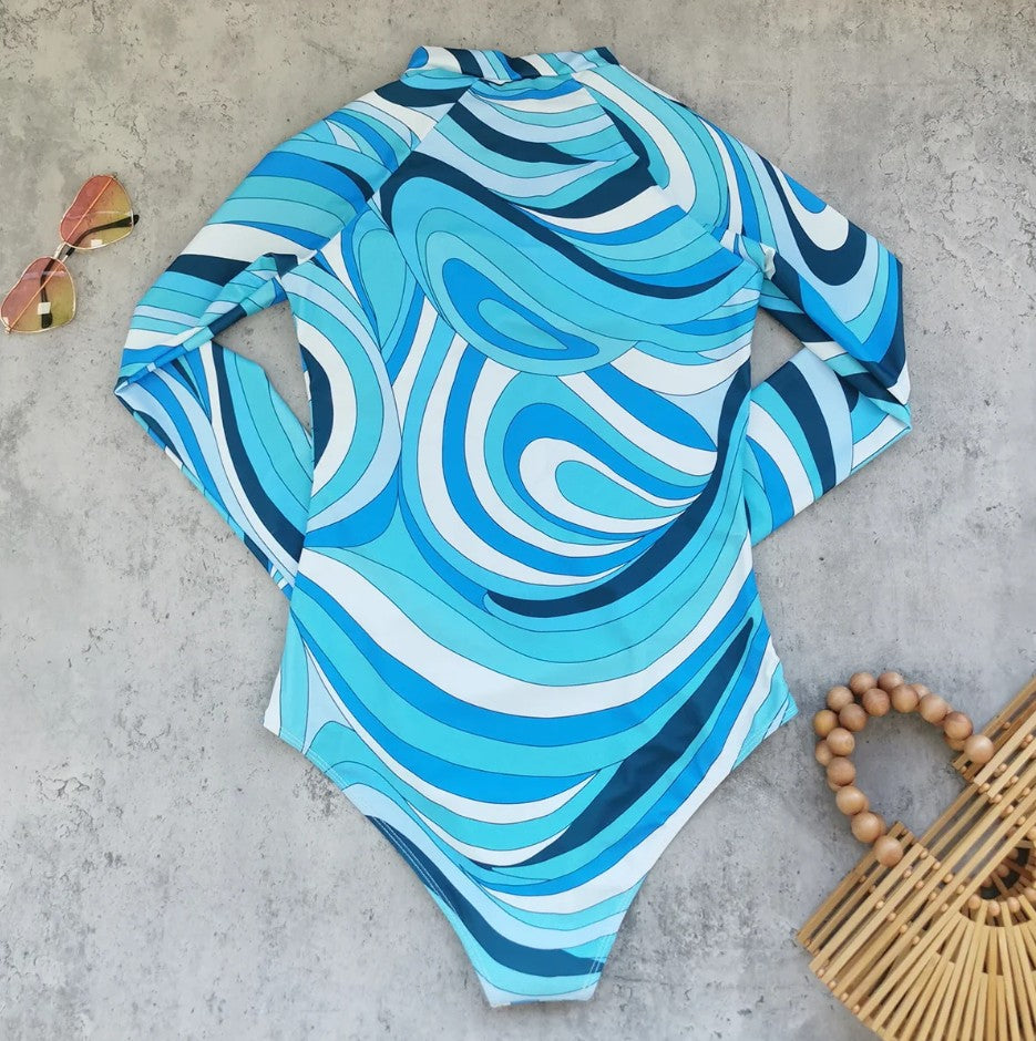 Rash Guard Surfing Sport Swimsuit Long Sleeves Women One Piece Swimsuit  Swimwear Solid Monokini Bathing Suit Tropical Bodysuit Female