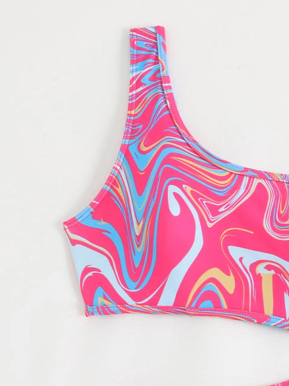 One Shoulder Printed One Piece Swimsuit Women Hollow High Cut Swimwear Female Bathers Bathing Swimming Suit Padded Beachwear