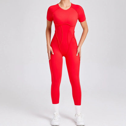 Women's One-piece chest pad Yoga Jumpsuit leggings Short sleeve Backless Slim Fit Sports Outfit High elasticity soft comfort