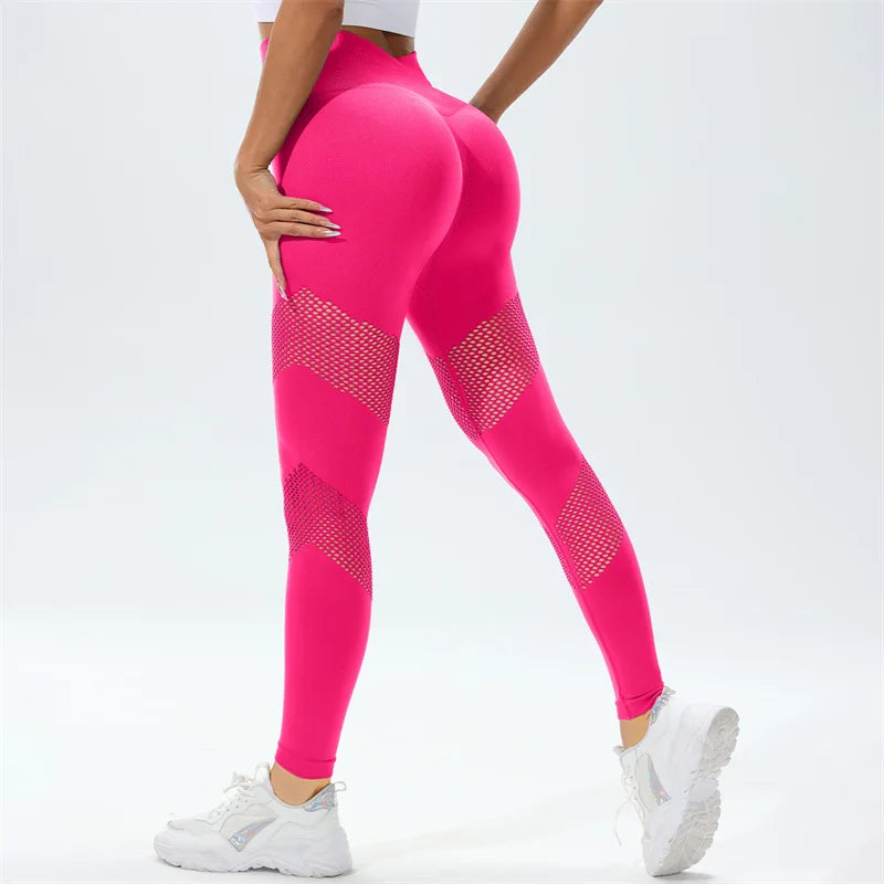 SVEIC Seamless Yoga Pants Hollow Leggings Fitness Women Workout Sportswear High Waist Leggings Push Up Tights Women Gym Clothing