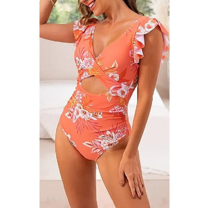 Nadanbao Fashion Elegance One-Piece Swimsuit Women Plicated Bikini Female Hollow Out Backless Flounce Beach Party Swimming Suit