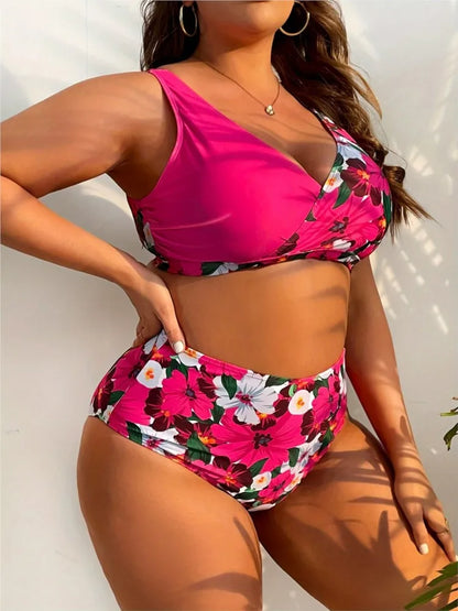 Plus Size High Waist Bikini Women's Push Up Large Size Swimsuit Summer Big Size Tummy Control Swimwear Bikini Sets