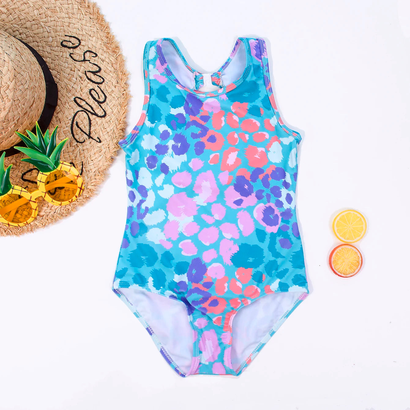 Cute Anime Printed Kids Swimwear for Girls Summer One-piece Triangle Swimsuit Fashion Cartoon Sleeveless Girls Swimwear