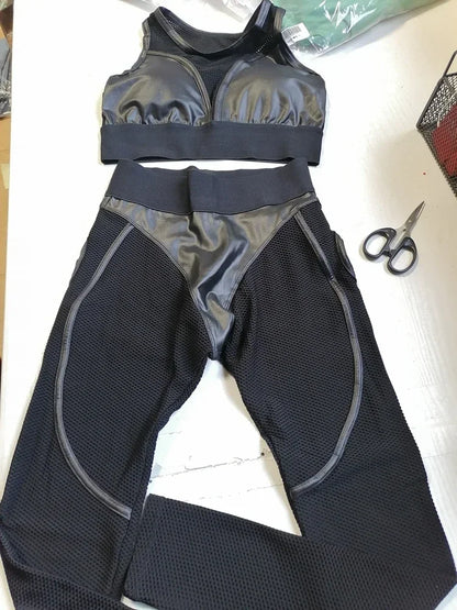 Bright Solid Colour Options Gym Set Women Mesh Suit for Fitness Sportswear 2024 Tracksuit Yoga Clothes Transparent 2 Piece Sets Women Outfit Black Pink