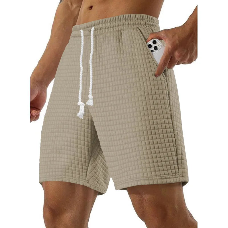Summer Men's Waffle shorts Drawstring Baggy Short Pants Fitness Breathable Streetwear Gym
