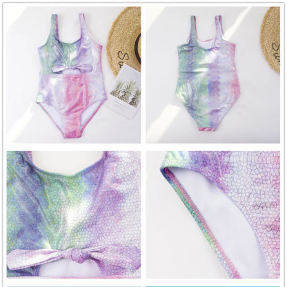 Shinning Print Summer Bow Deco Kids Girls One Piece Swimwear Swimsuit Kid Child Teen Girl Outdoor Beach Swimsuit Monokini