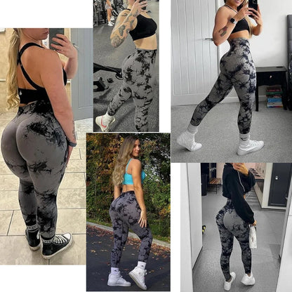 Aiithuug Womens High Waist Yoga Pants Tie Dye Ripped Tummy Control Workout Running Yoga Skinny Leggings Tummy Control Yoga Pants