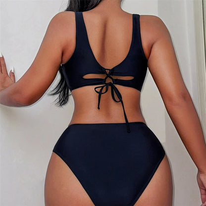 Splicing Mid Waist High Leg Cut Bikini Female Swimsuit Women Swimwear Two-pieces Bikini set Bather Bathing Suit Swim