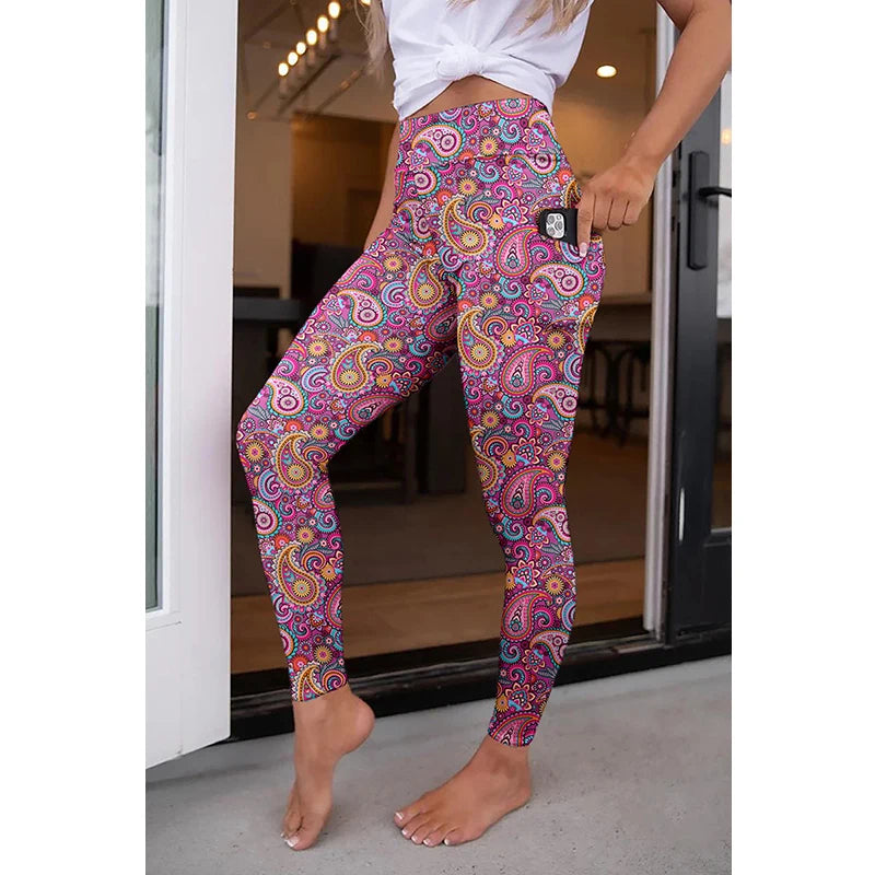 High Quality Women Elastic Pocket Pants Fashion High Waist 3D Printing Stretch Fitness Girls Leggings