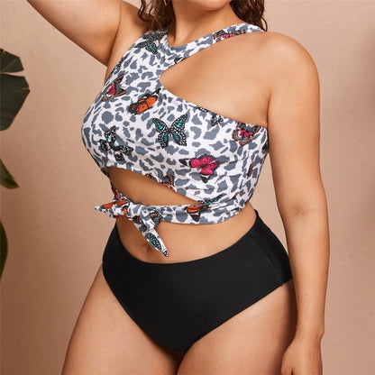 0XL - 4XL Printed Bikini Plus Size Large Size Swimwear Women Swimsuit Female Two-pieces Bikini set Bather Bathing Suit