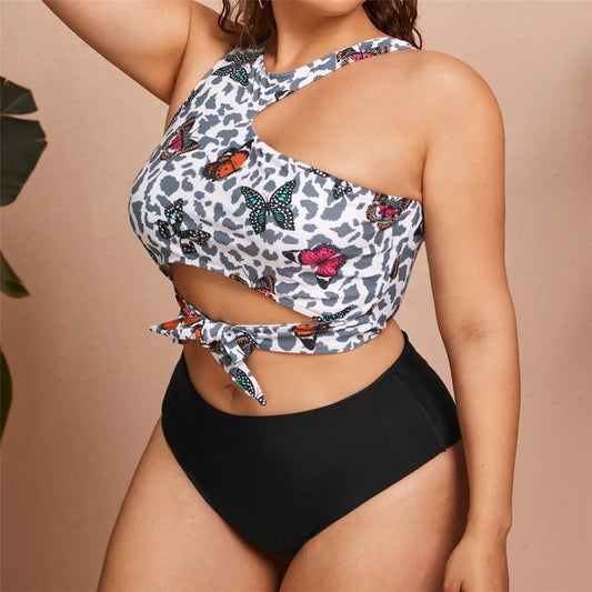 0XL - 4XL Printed Bikini Plus Size Large Size Swimwear Women Swimsuit Female Two-pieces Bikini set Bather Bathing Suit