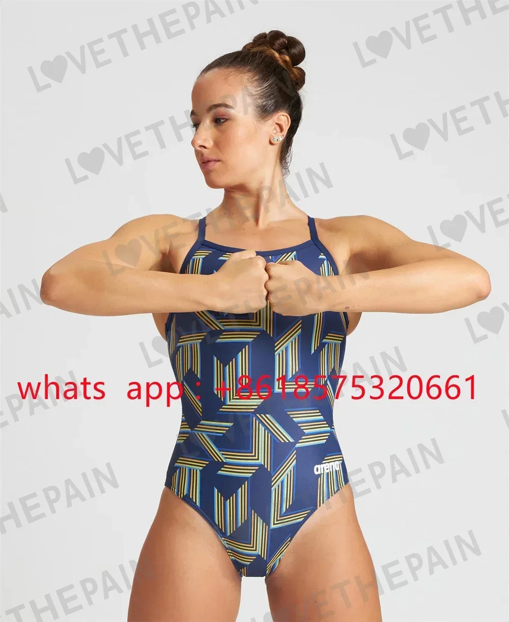 Women's Geometric-Print Thin-Strap One-Piece Swimsuit