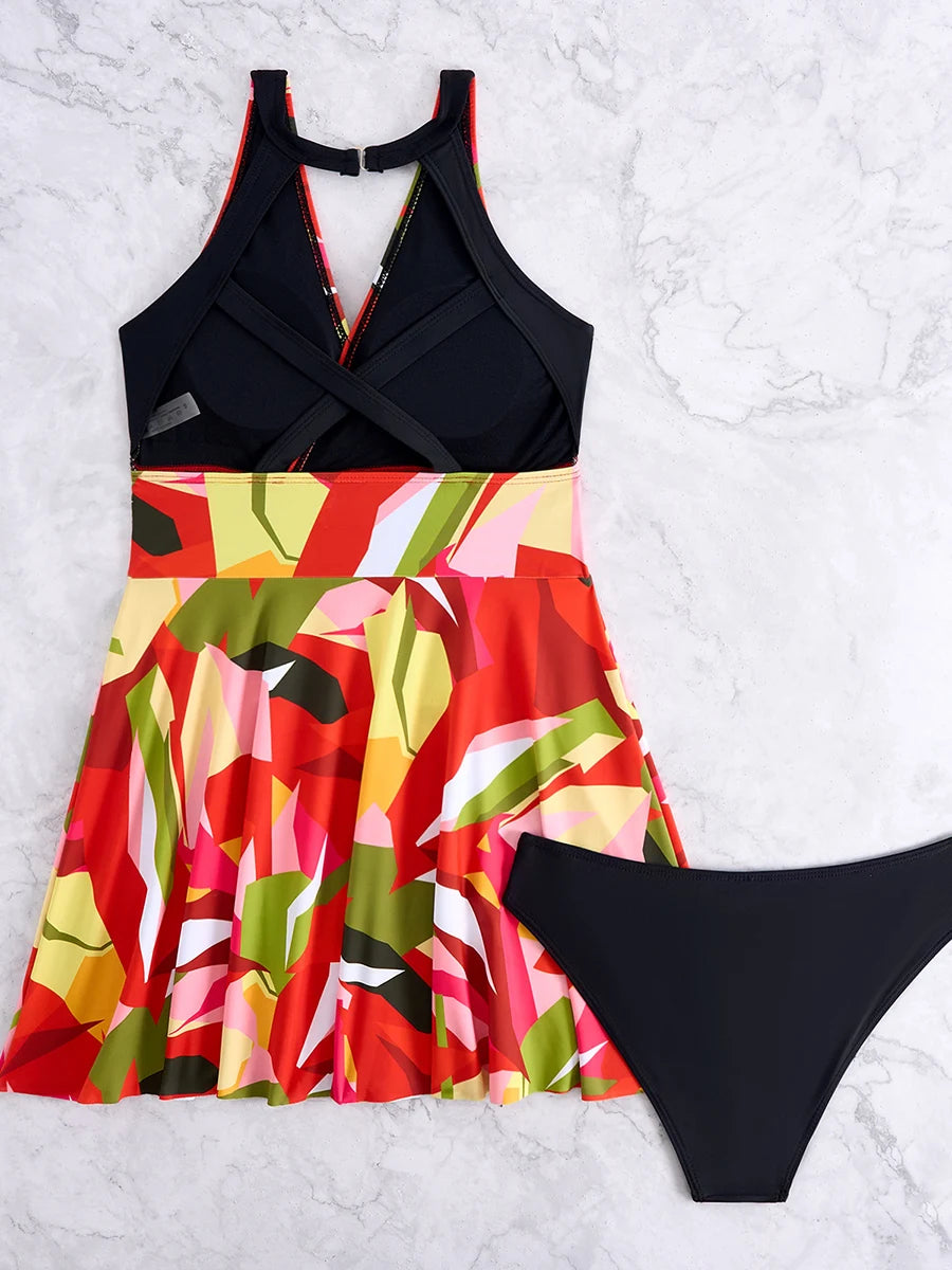 Tankini Beach Dress Two Pieces Swimsuit Women Printed Swimwear Female Bathers Bathing Swimming Swim Suit Beachwear