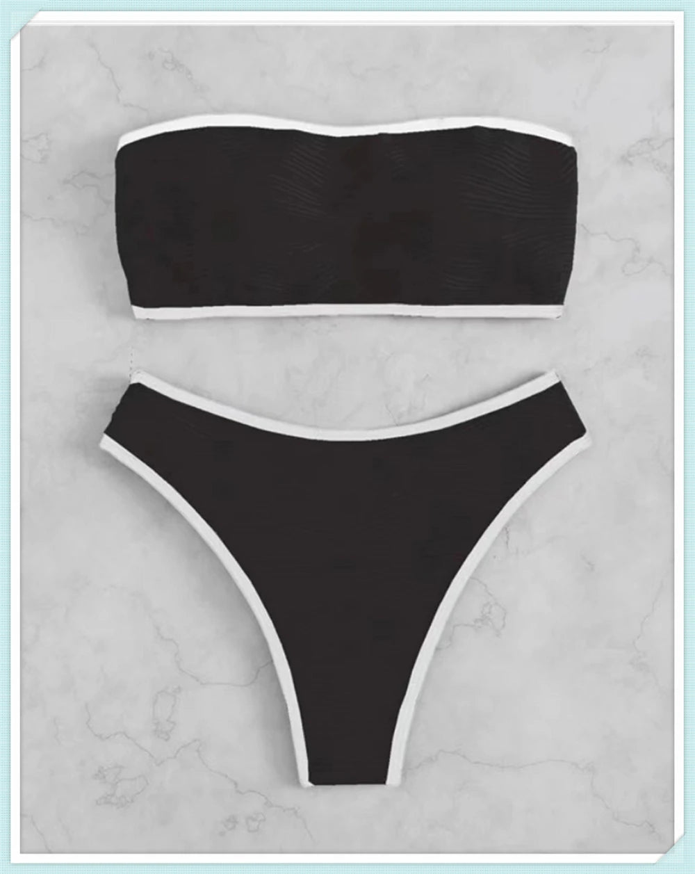 Bandeau High Waist Bikini Women Triangle Swimsuit Stitch Detail Swimwear Padded Bathing Suit Female Solid Beachwear