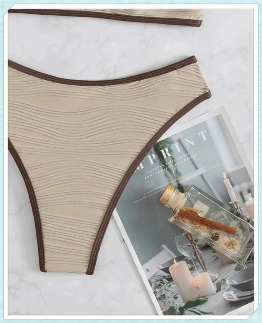 Bandeau High Waist Bikini Women Triangle Swimsuit Stitch Detail Swimwear Padded Bathing Suit Female Solid Beachwear