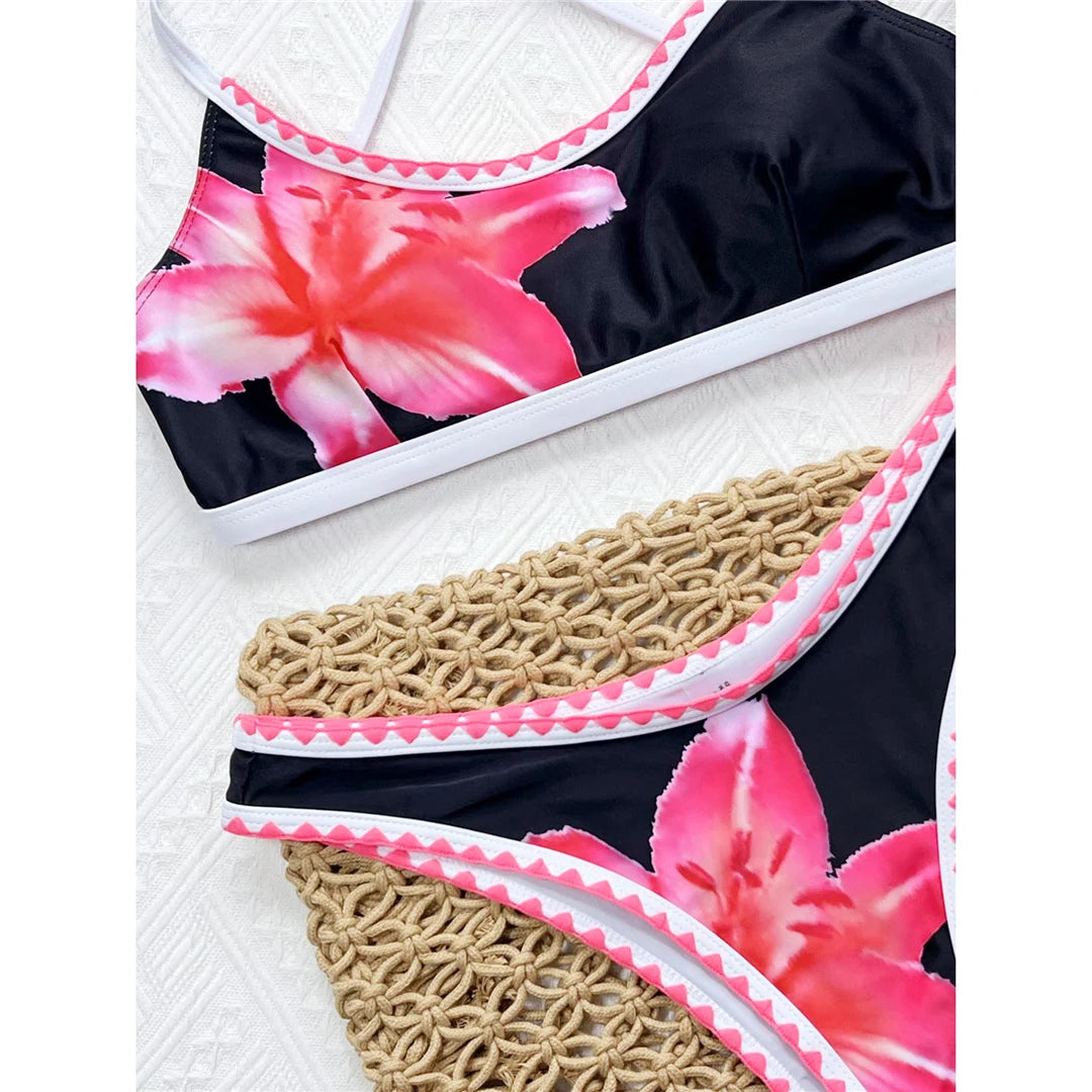 Floral Printed Cross Back Bikini Women Swimwear Female Swimsuit Two-pieces Bikini set Brazilian Bather Bathing Suit Swim