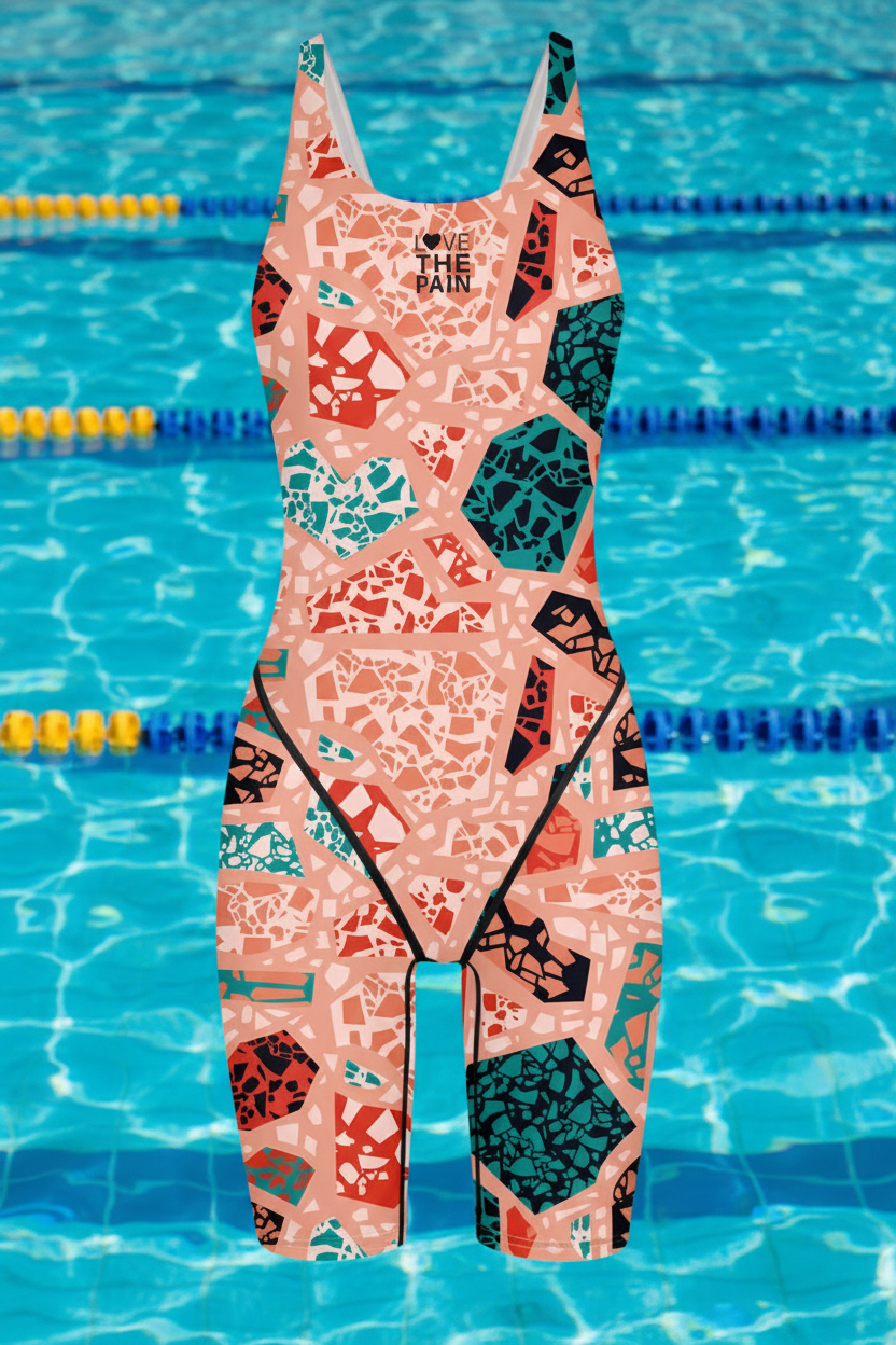 Female Printing Swimsuit Sport Competition Professional Multifunctional Training Bathing Suit Knee Length Swimwear Beach Wear