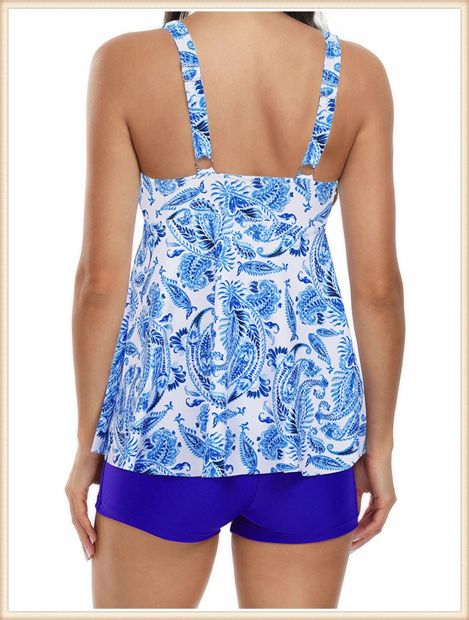Two Piece Swimsuit Women V-Neck Print Tankini Set Female High Waist Swimwear Beachwear Bathers Bathing Swimming Suit Summer