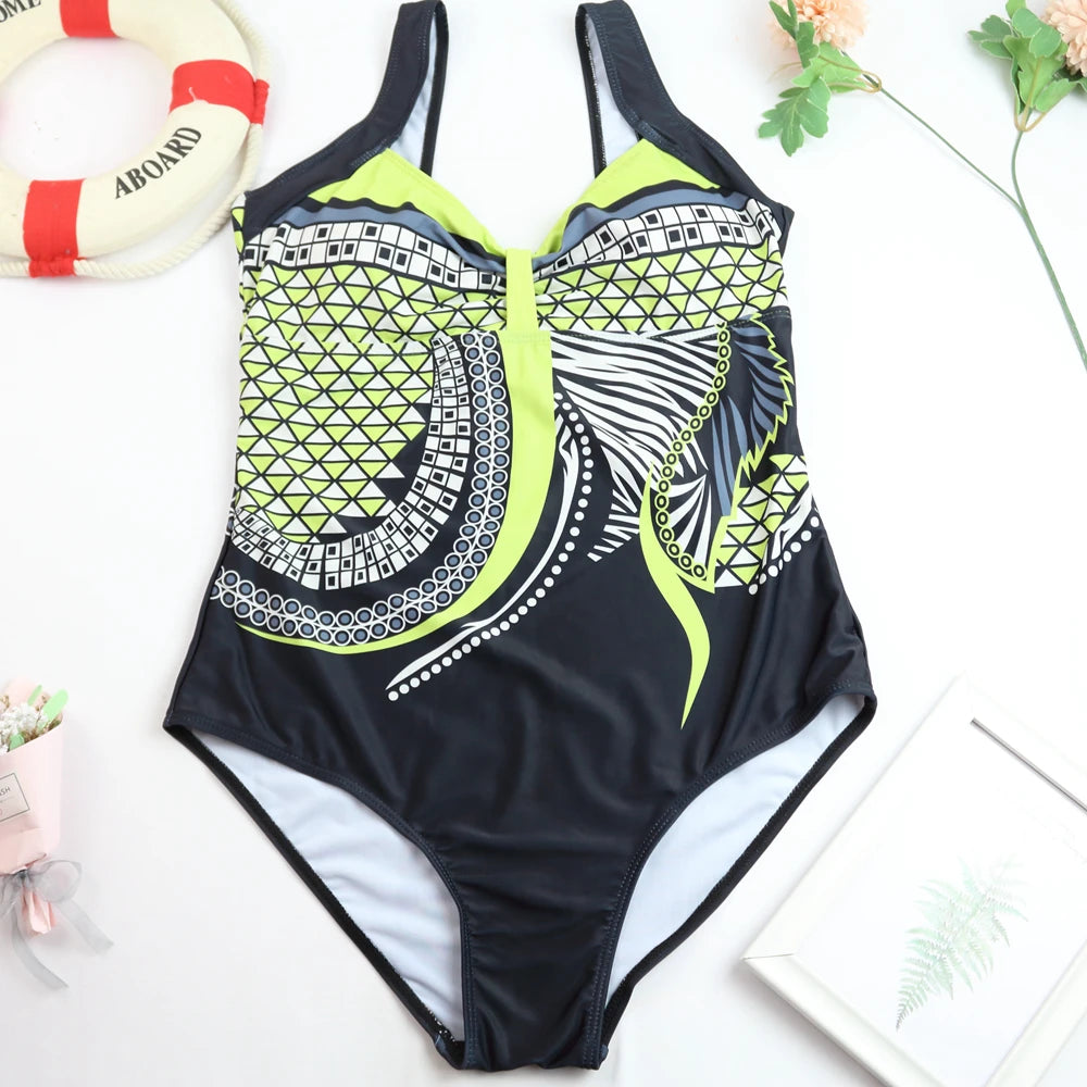 Swimsuit Vintage Design One Piece Swimwear Women Print Swimsuit Bathing Suit Plus Size Monokini Beachwear Bikini Set Female