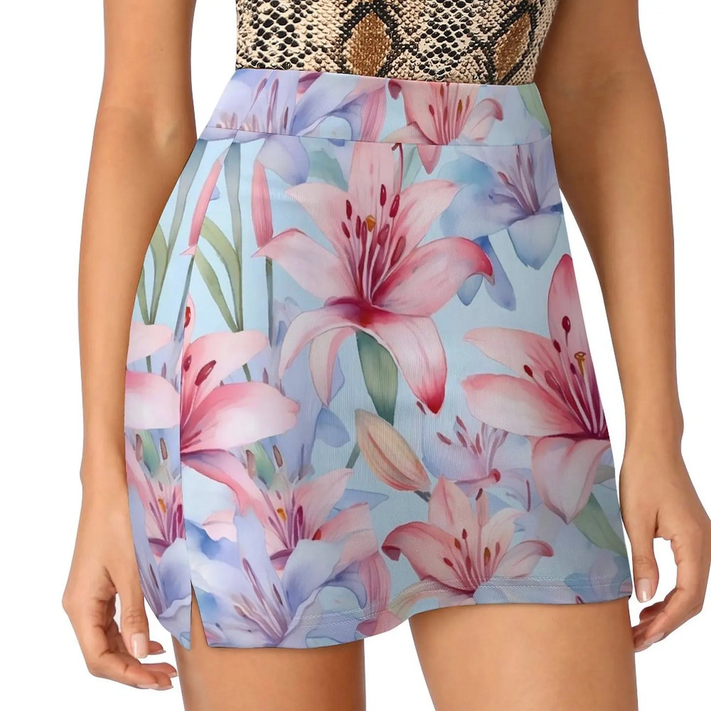 Lily Floral Tulips Skirt Summer Colorful Flowers Fashion Casual A-line Skirts Elegant Mini Skirt Woman Design Oversized Clothing