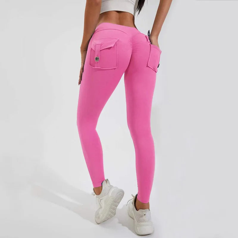Scrunch Women Button Booty Pocket Sports Yoga Shorts Cycling Jogging Fitness High Waist Squat Proof Gym Active Leggings