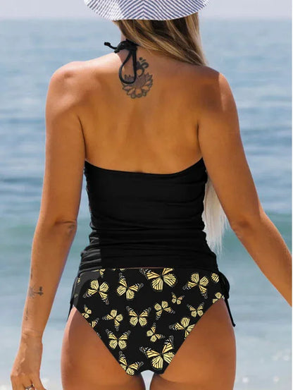 Women's Double Strap Swimsuit Comfortable Vacation Beach Tankini Short Dandelion Print Bikini S-6XL