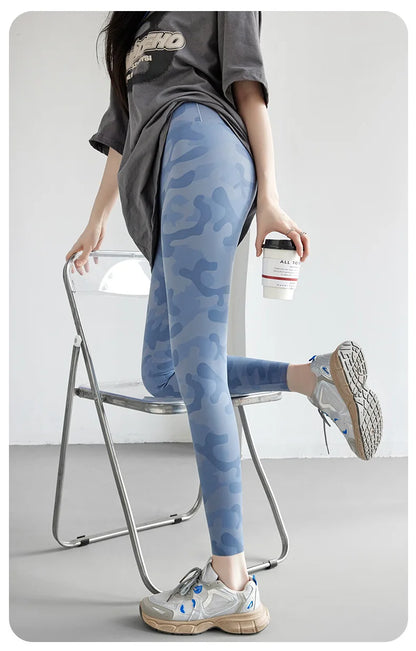 Spring Summer High Waist Colours Camouflage Shark Leggings Women Slim Sport Leisure Leggings Yoga Fitness Leggings