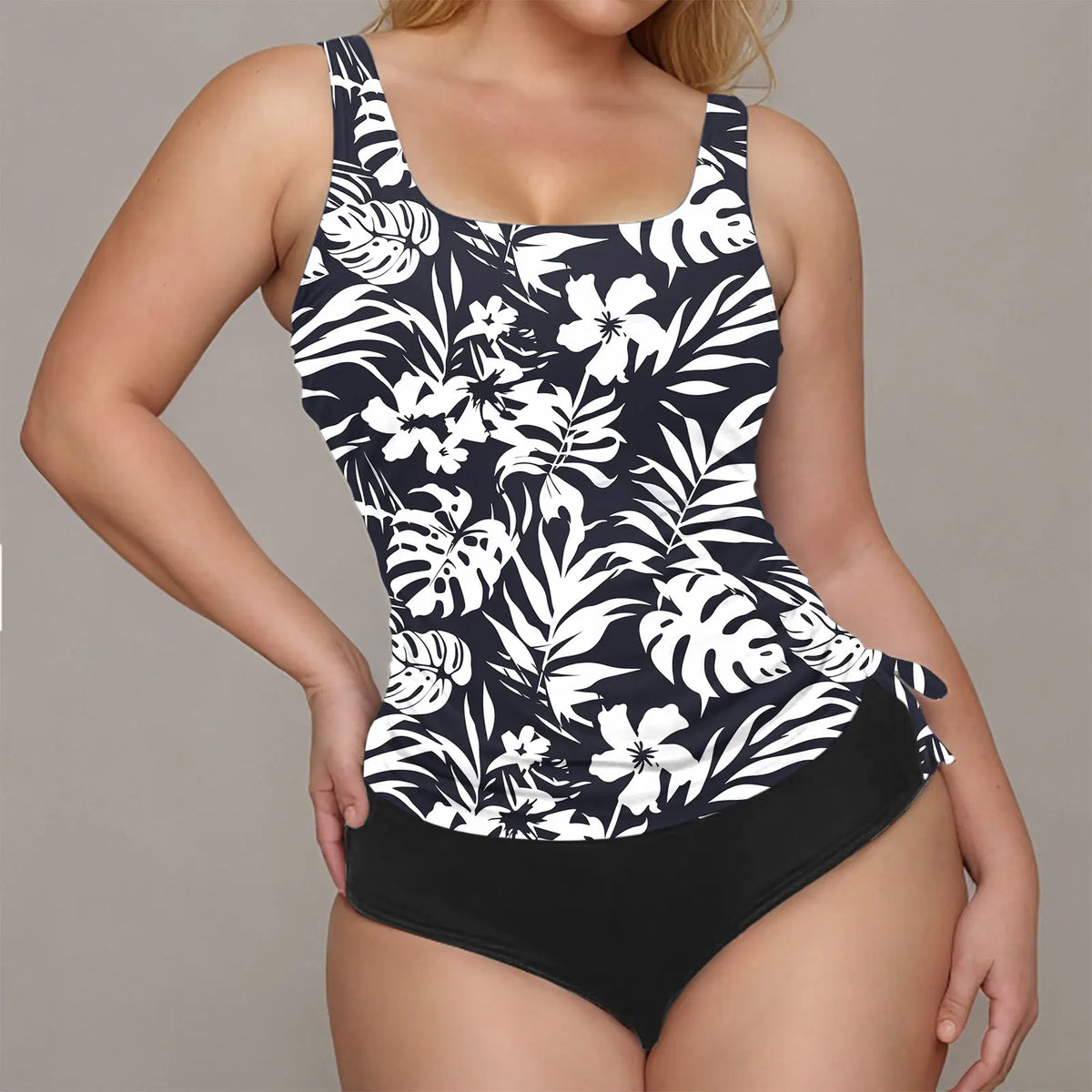 Women's Printed Tankini Swimsuit Set with Adjustable Straps