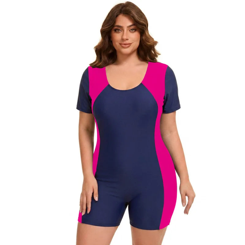 Plus Size Women's One Piece Swimsuit Swimwear Modest Short Sleeve Rash Guard Beachwear Bathing Suit UPF50+