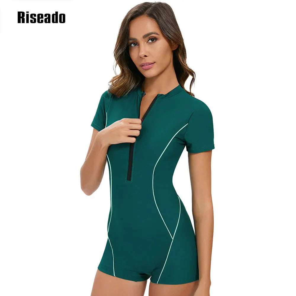 Short Sleeve Rash Guard Sports Swimwear One-pieces Swimsuits  Women Swimming Suit Shorts Bathing Suits Summer Short Sleeve Bathing Suits