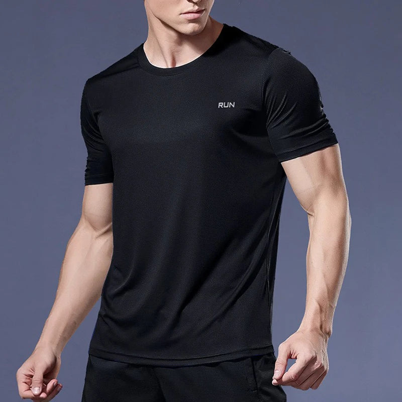Mens Short Sleeve Sport t Shirt Quick Dry Running t-Shirt Breathable Fitness Shirt Top Ice Silk Gym Football Jerseys Man Clothes