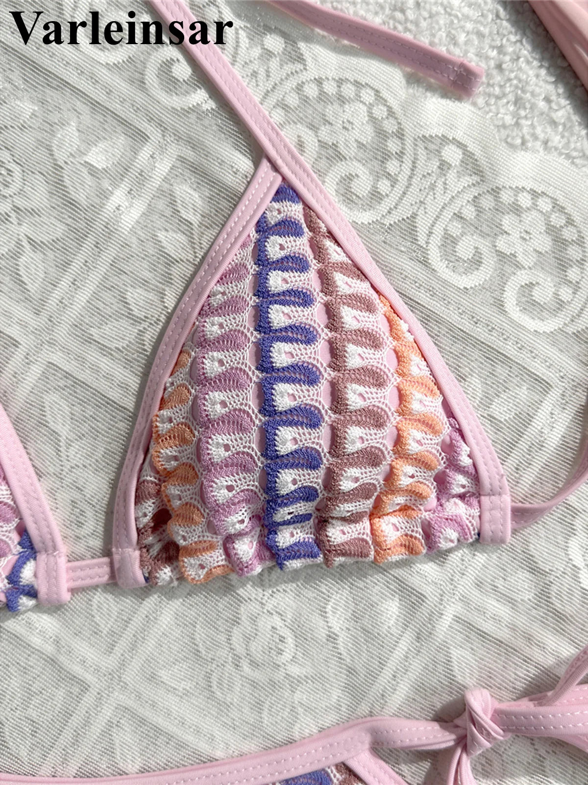 Colorful Cut Out Halter Bikini Female Swimsuit Women Swimwear Two-pieces Bikini set Mid Waist Bather Bathing Suit Swim