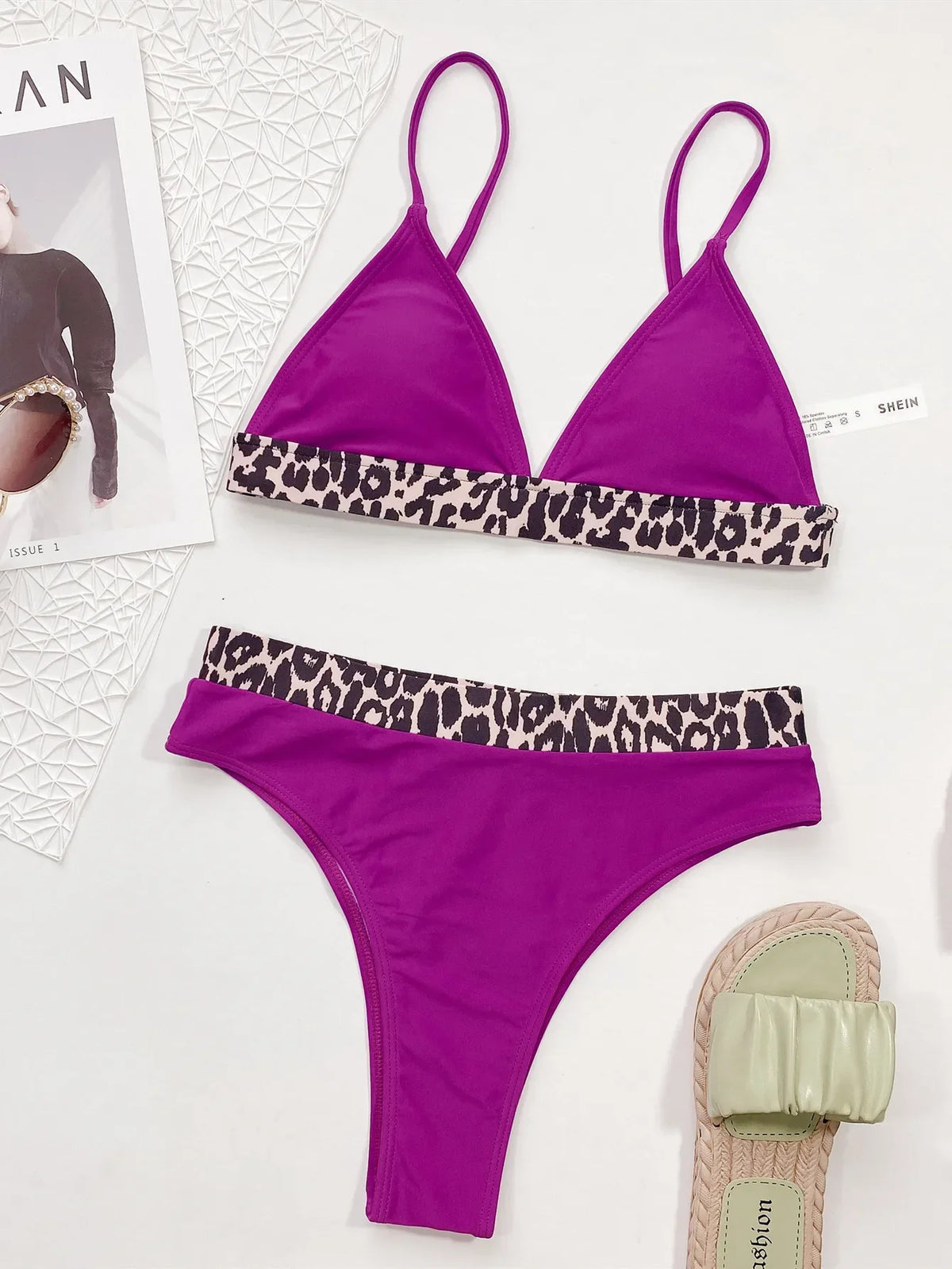 Bikini Women Push Up Leopard Patchwork High Waist Triangle Swimwear Swimsuit Bikini Set Bathing Suit Bikini Female Biquinis