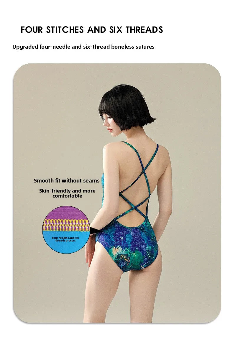one-piece swimsuit women professional sports racing swimming pool hot spring quick-drying anti-chlorine swimsuit