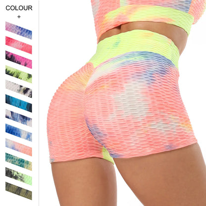High Waist tie-dye Yoga Shorts Marble Scrunch Butt Biker Shorts Leggings Gym Fitness Pants Running Stretch Training Pants