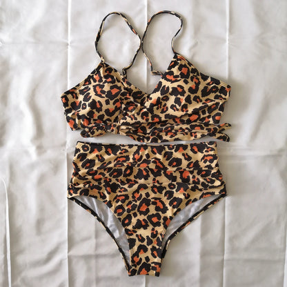 Bikini Two Piece Suit Cross Front Slim High Waisted Bottom Solid/Print Breathable Quick Drying Beachwear