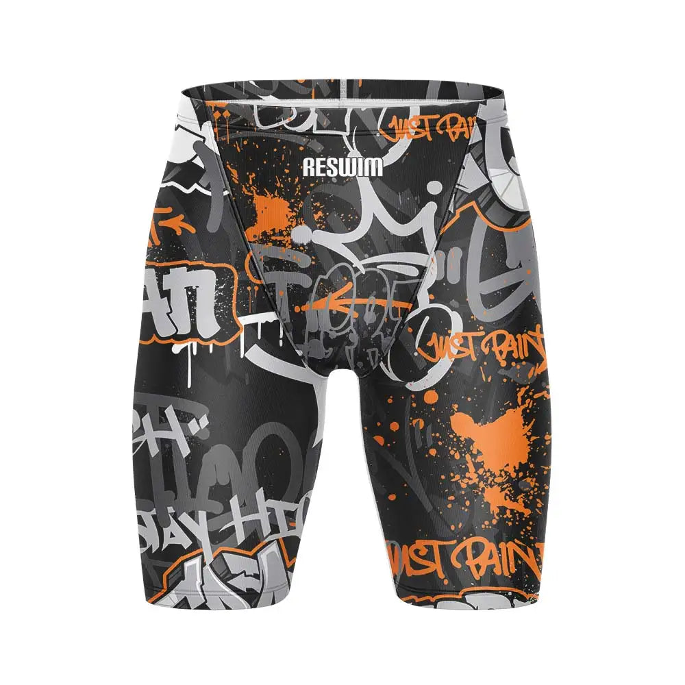 Men's Print Swim Jammer Training Sports Beach Diving Surfing Pants Tights Shorts Swimming Trunks Summer Quick Dry Swimsuit
