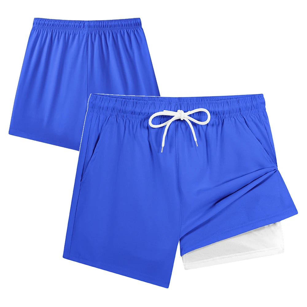 Men Summer Quick Dry Beach Board Shorts Breathable with Compression Liner & Phone Pocket Elastic Waist Multiple Colors Available