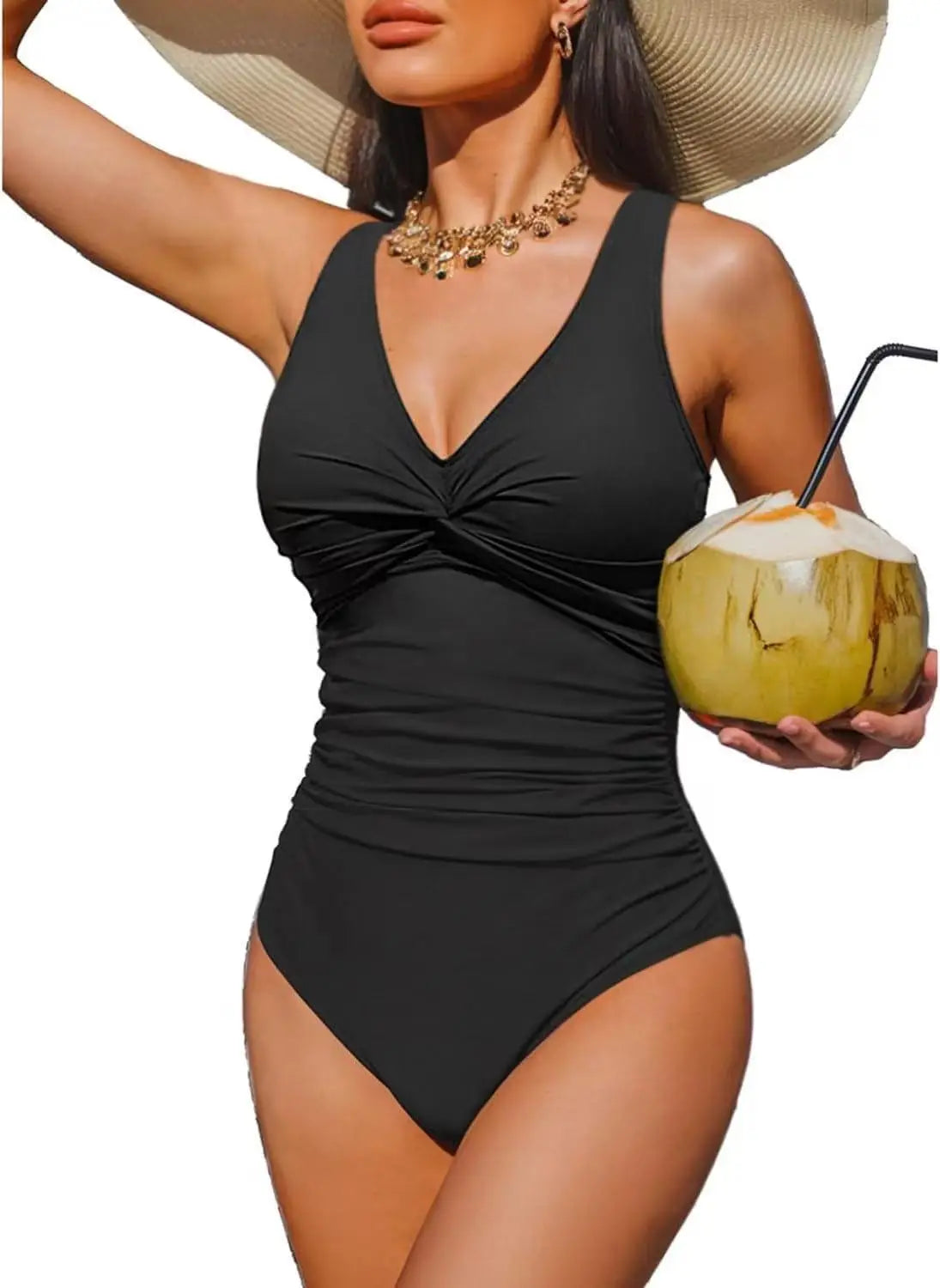 S - XXL Twist Front V Neck Female Swimwear One Piece Swimsuit Women Slim Monokini Backless Bathing Suit Swim Beachwear Bodysuit
