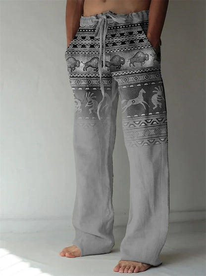 Vintage Loose Patchwork Print Men's Pants Summer Thin Casual Men's Pants Travel Vacation Casual Pants Men's Clothing Sweatpants