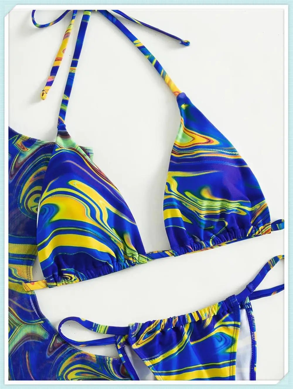 3 Piece Print Halter Triangle Bikini Sets Women Cover Up Swimwear Summer Swimsuit Female Bathing Swimming Suit Beachwear