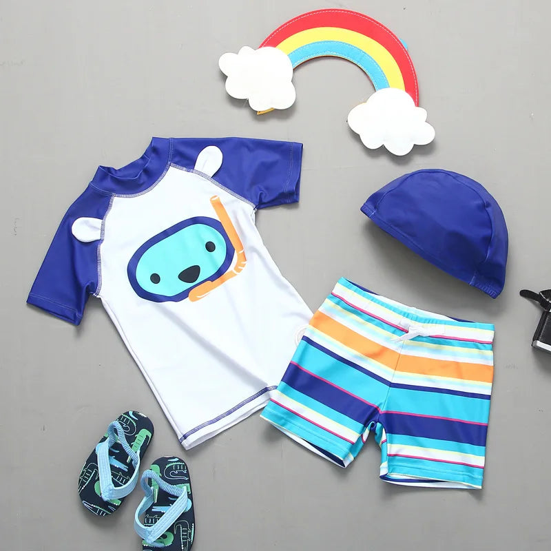 Boys' Cartoon-Print Short-Sleeve Rash Guard & Shorts Set